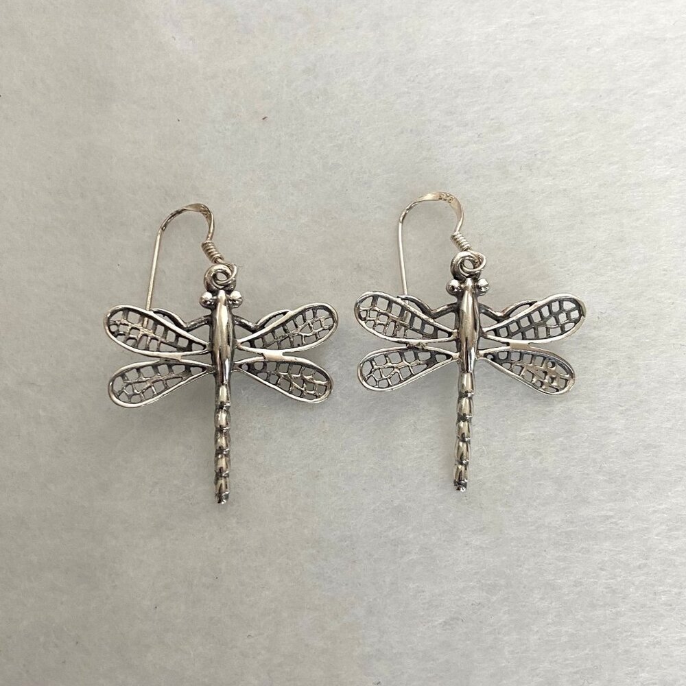 Sterling Silver 925 Dragonfly Insect Dangle Drop Earrings Dragonfly Jewelry - Picture 5 of 15